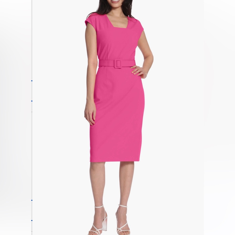 NWOT Maggy London Pink Belted Midi Dress
